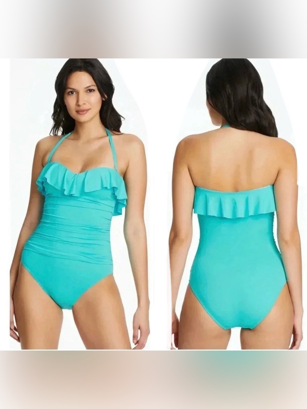 BLEU ROD BEATTIE KORE RUFFLED BANDEAU ONE PIECE SWIMSUIT SIZE 10